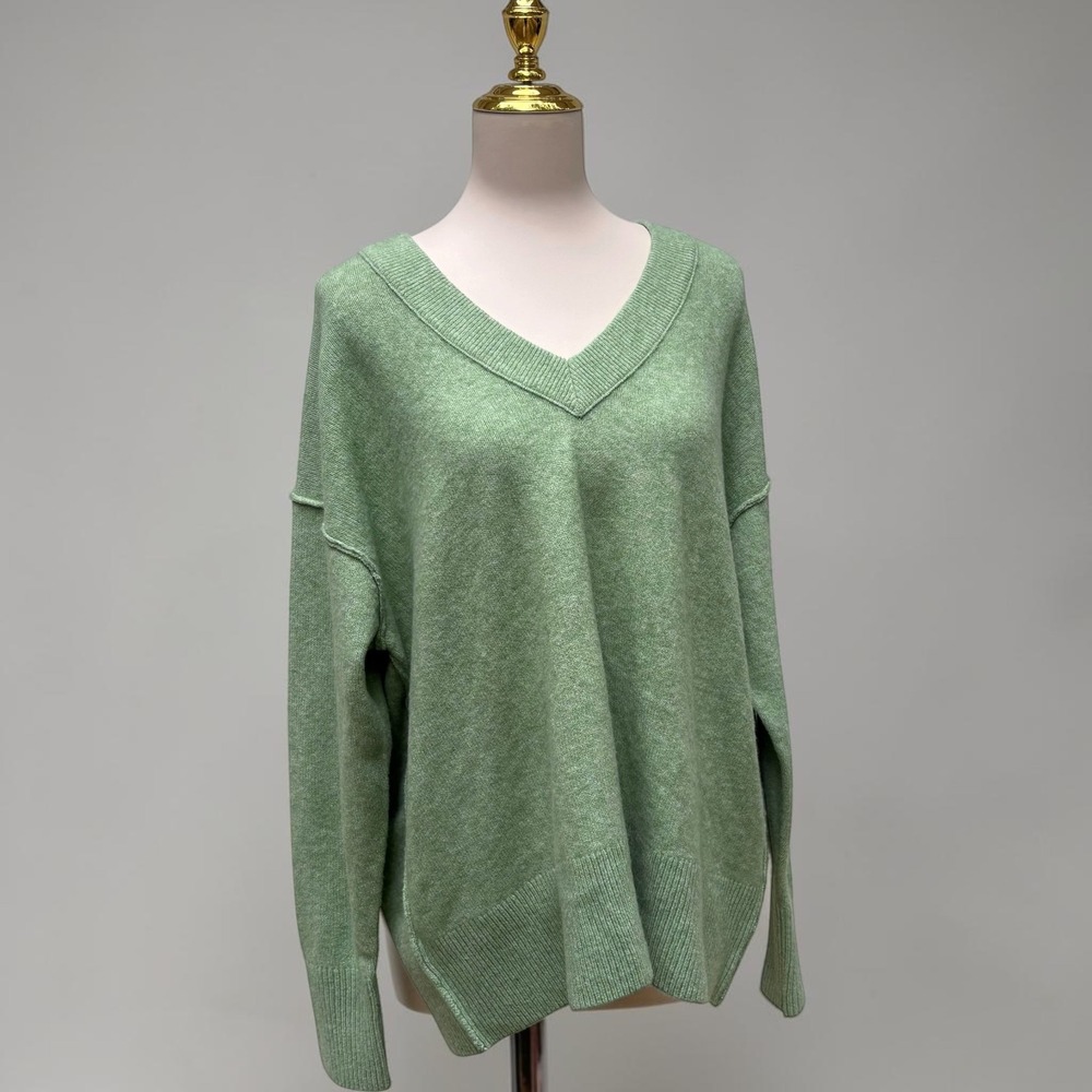 Aerie V-Neck Sweater Small Sage Green NEW Oversized Marl Knit Pullover Cozycore‎